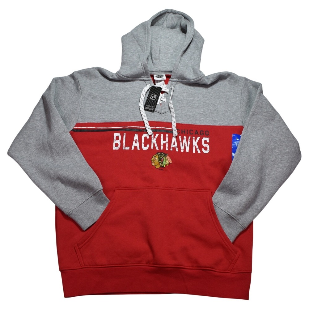 NHL Chicago Blackhawks Mens Lace Up Hoodie Red Grey Large H0MFG3RCOS NEW